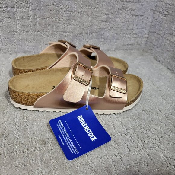 Birkenstock Arizona Girls Size EU 32 US L1 Rose Gold Pink Metallic Slide Sandals - Picture 10 of 12